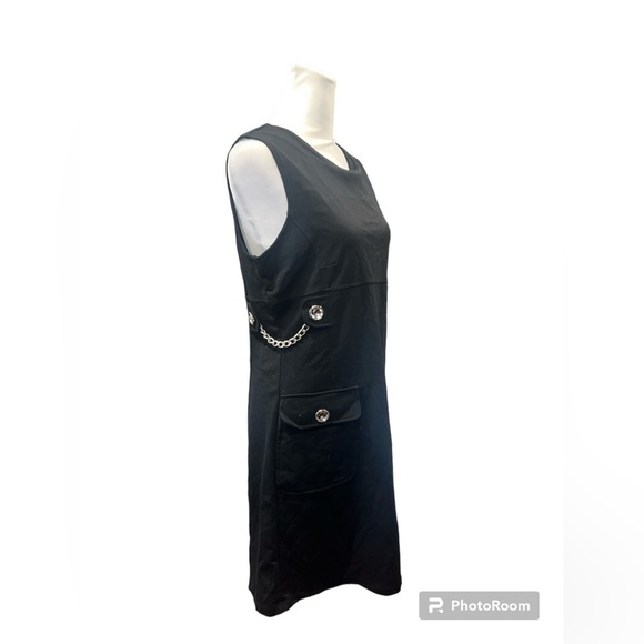 Michael Kors Black Stretch Black Dress Silver Chain and Button Accent Size 8 NWT - Picture 2 of 8